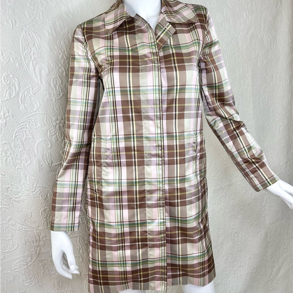 GAP NWOT VTG Plaid Raincoat Brown Pink Green